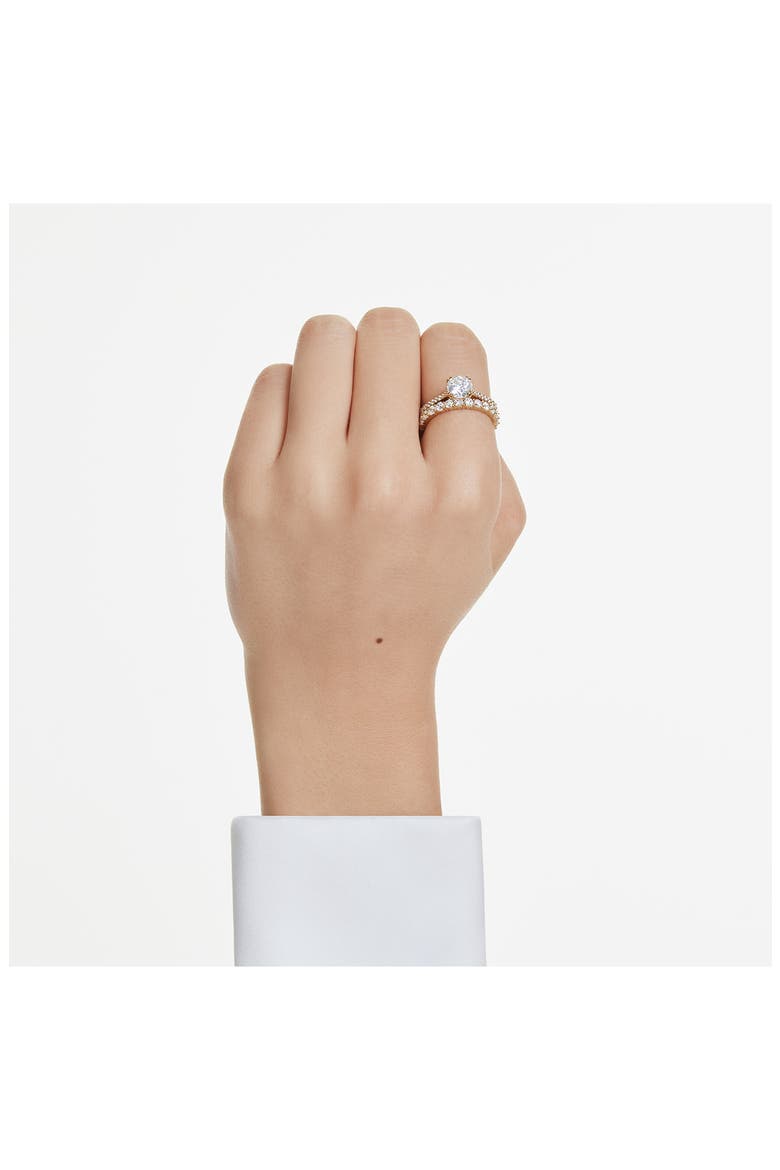Stilla Set of 2 Crystal Solitaire & Band Rings, Alternate, color, WHITE/ GOLD