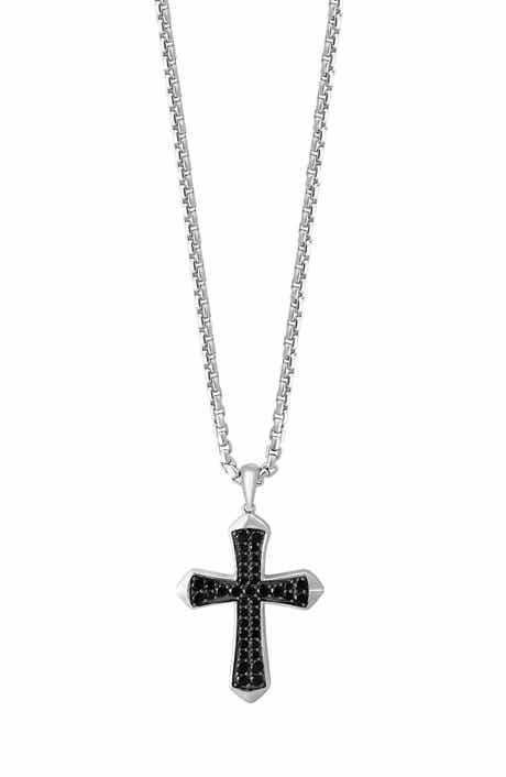 EFFY Men's Black Spinel Cross Pendant Necklace