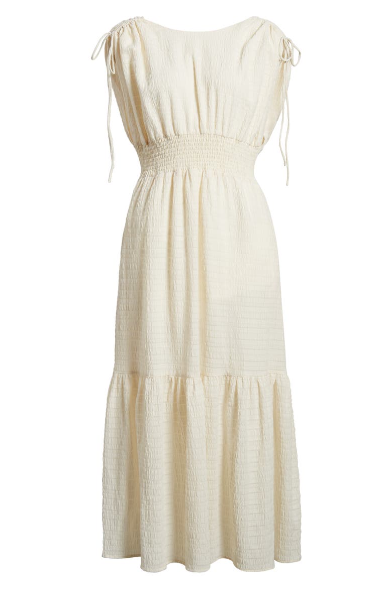 Textured Smocked Waist Tiered Midi Dress, Alternate, color, IVORY