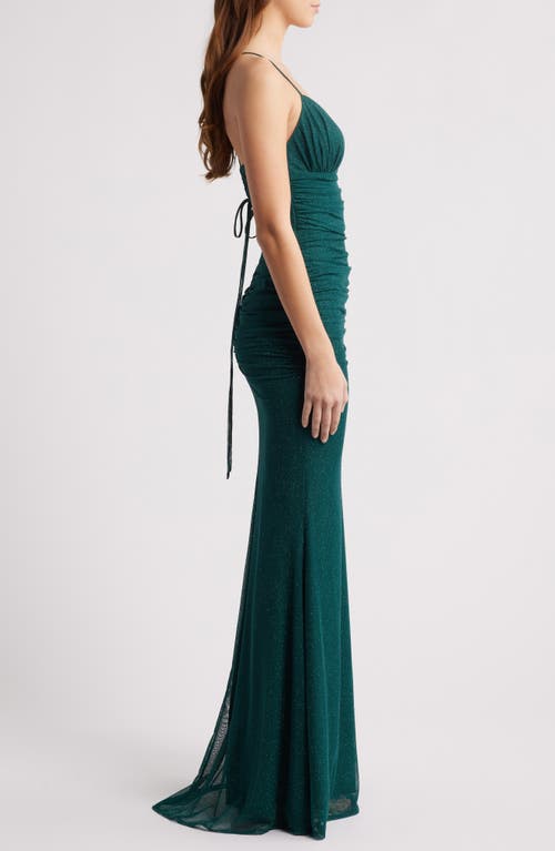 City Studio Glitter Mesh Strappy Dress In Hunter Green
