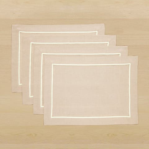 Linen Placemats Set of 4, 14 x 19 Inch for Dining Table, Holiday and Everyday Table Decor - Kensington