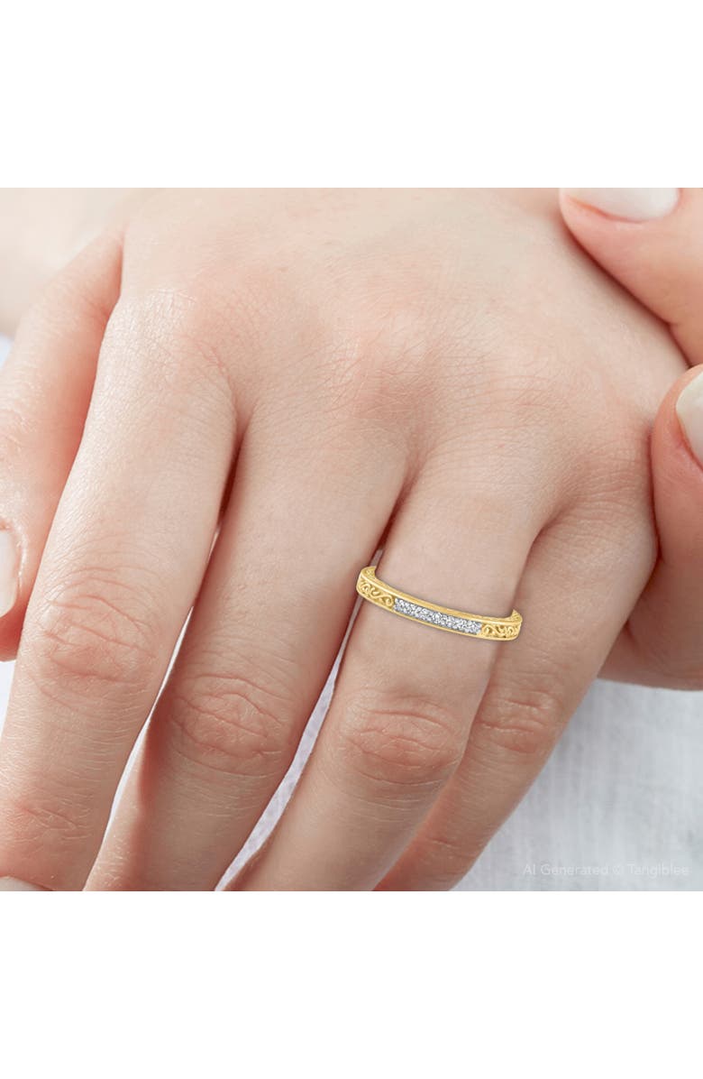 Bliss Diamond Stackable Diamond Wedding Ring Scroll Pattern Band 14k Gold Lab Grown, Alternate, color, 14K Yellow Gold