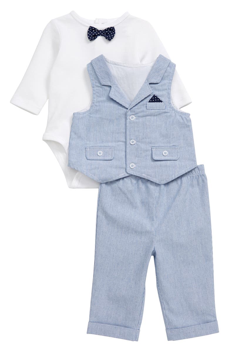 Little Me Club Bodysuit, Pants & Vest Set, Main, color, 