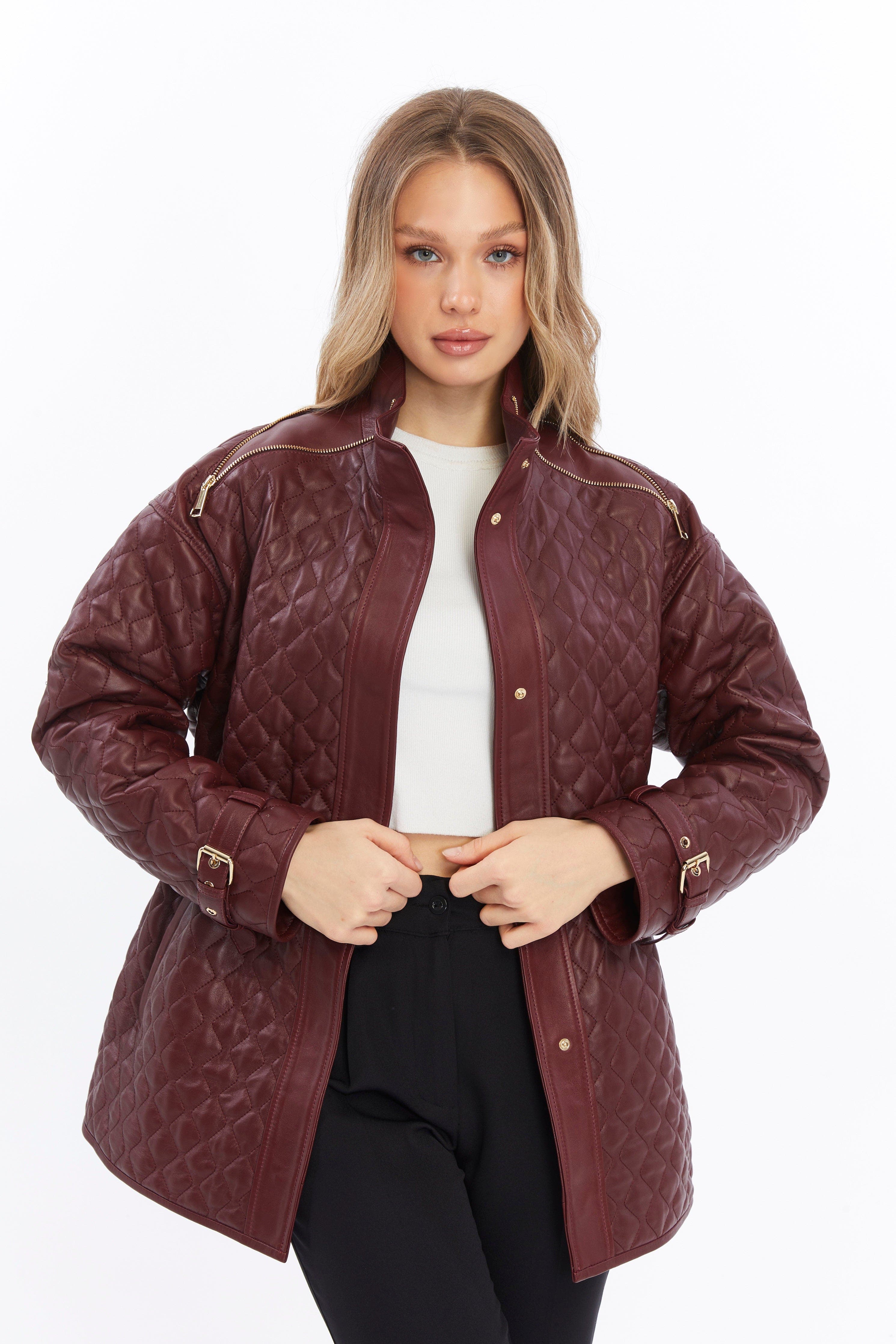 Furniq Uk Nora Leather Coat In Brown