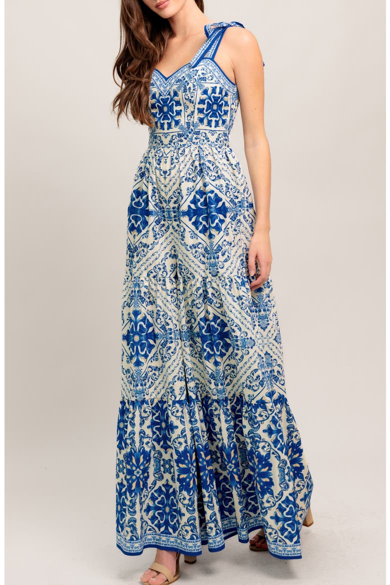 Print Wide Leg Jumpsuit, Alternate, color, BLUE WHITE