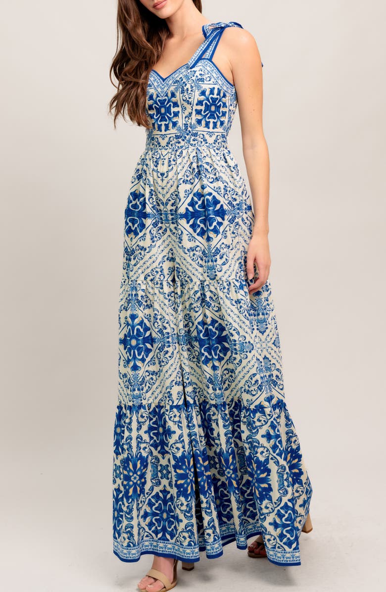 FLYING TOMATO Print Wide Leg Jumpsuit, Alternate, color, Blue White