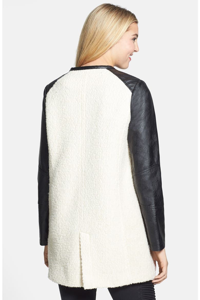 Colorblock Faux Leather Bouclé Knit Coat, Alternate, color, IVORY