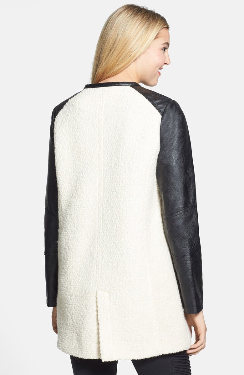 Jolt Colorblock Faux Leather Bouclé Knit Coat, Alternate, color, 