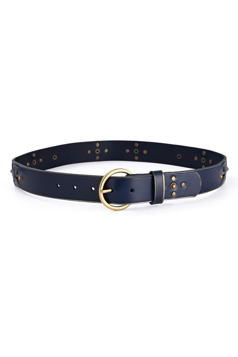 Gia Genuine Leather Studded Vintage Inspired Belt, Alternate, color, Navy