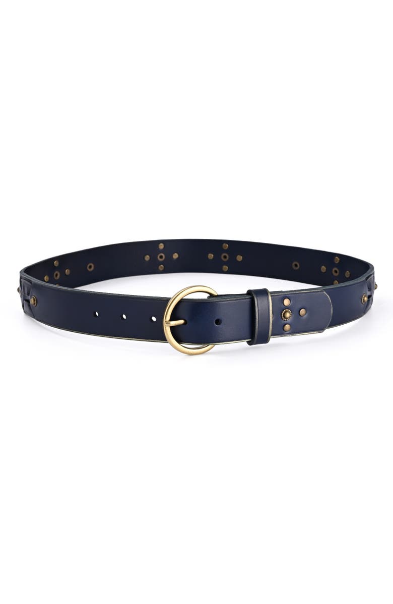 OLD TREND Gia Genuine Leather Studded Vintage Inspired Belt, Alternate, color, Navy