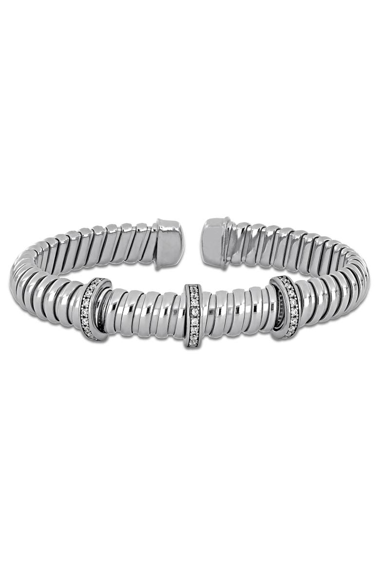 Cubic Zirconia Open Bangle Bracelet, Main, color, Sterling Silver