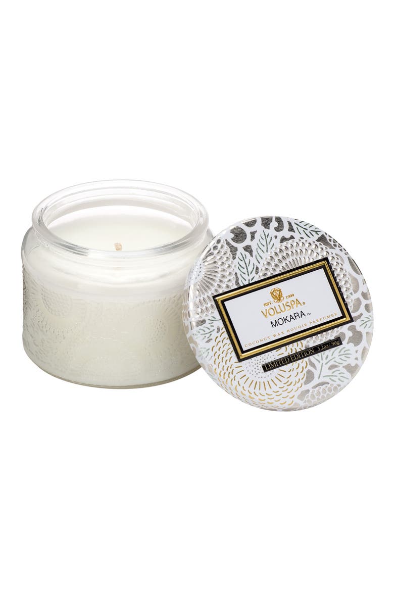 Japonica Petite Embossed Glass Jar Candle, Main, color, MOKARA