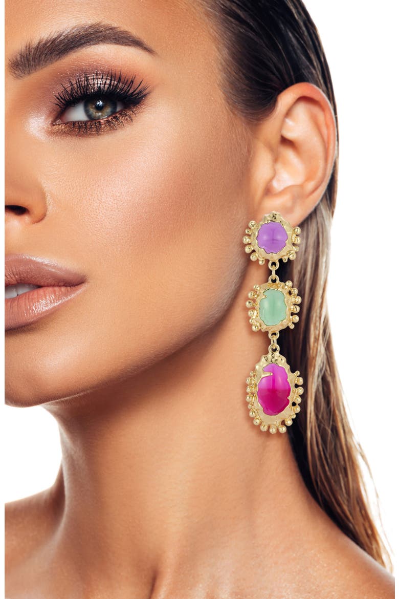 CZ Beaded Drop Earrings, Alternate, color, GOLD