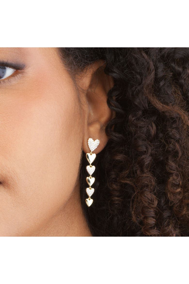 CZ Alternating Heart Dangle Earrings, Alternate, color, Gold Plated Sterling Silver