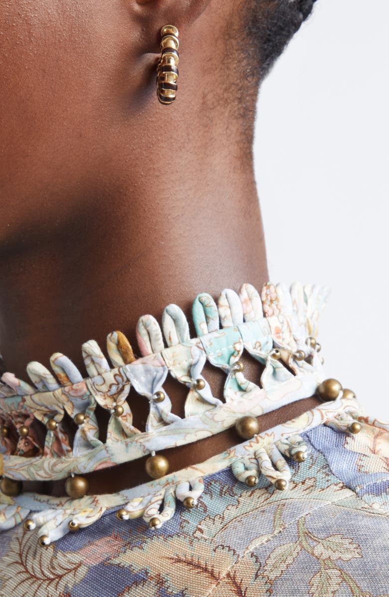 Zimmermann Mini Loom Hoop Earrings, Alternate, color, Gold/ Burgundy