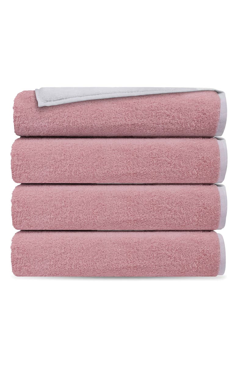 DePera Set of 4 Double Face Turkish Cotton Washcloths, Main, color, White/ Blush