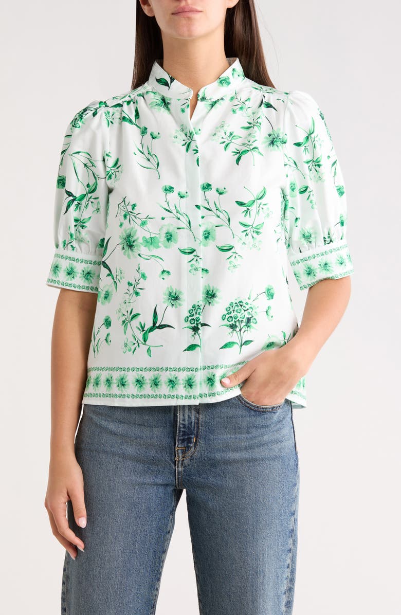 CeCe Floral Button-Up Top, Main, color, Vibrant Kelly