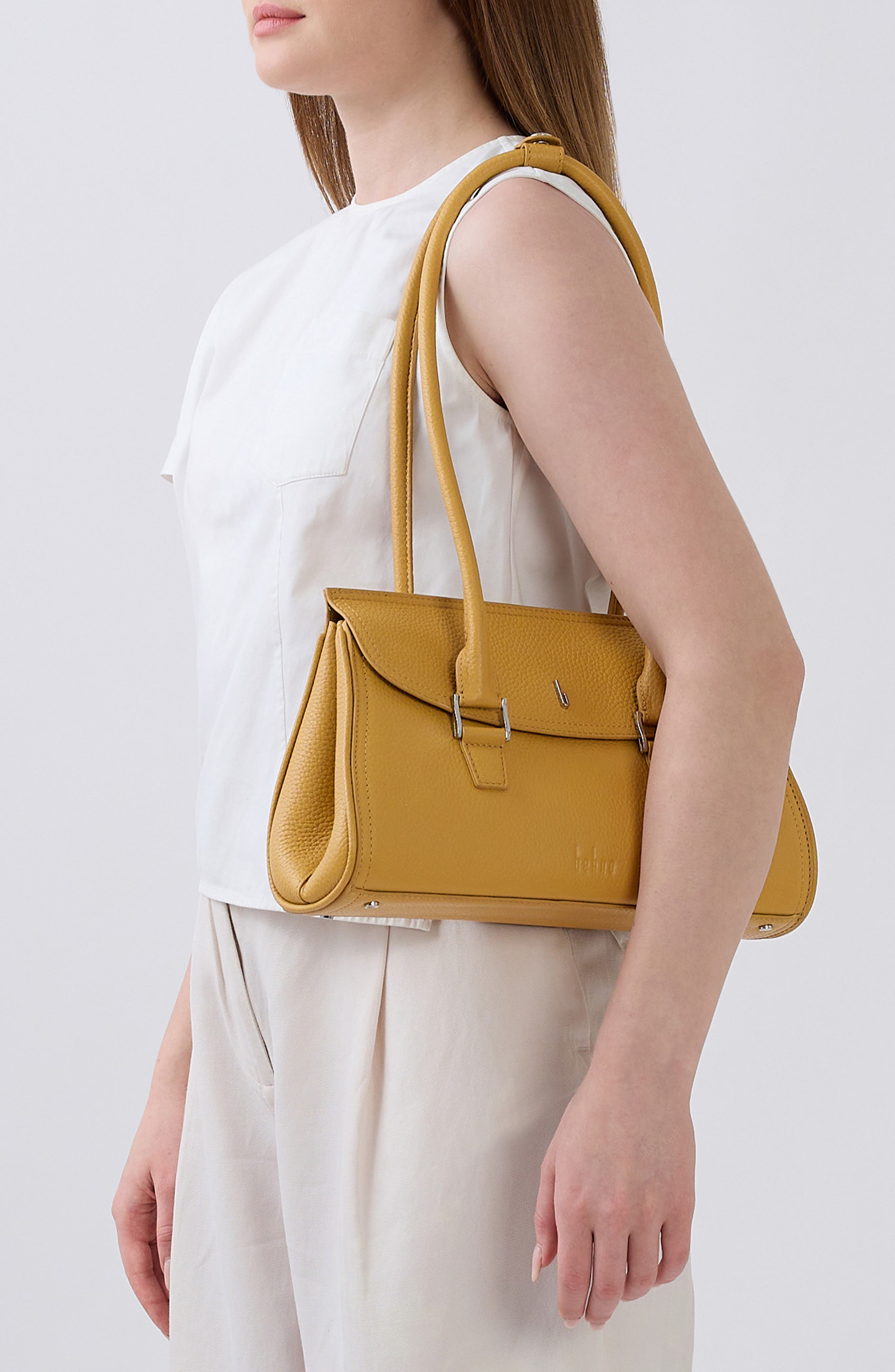 Coco Baguette Pebble Leather Shoulder Bag, Alternate, color, BISQUE