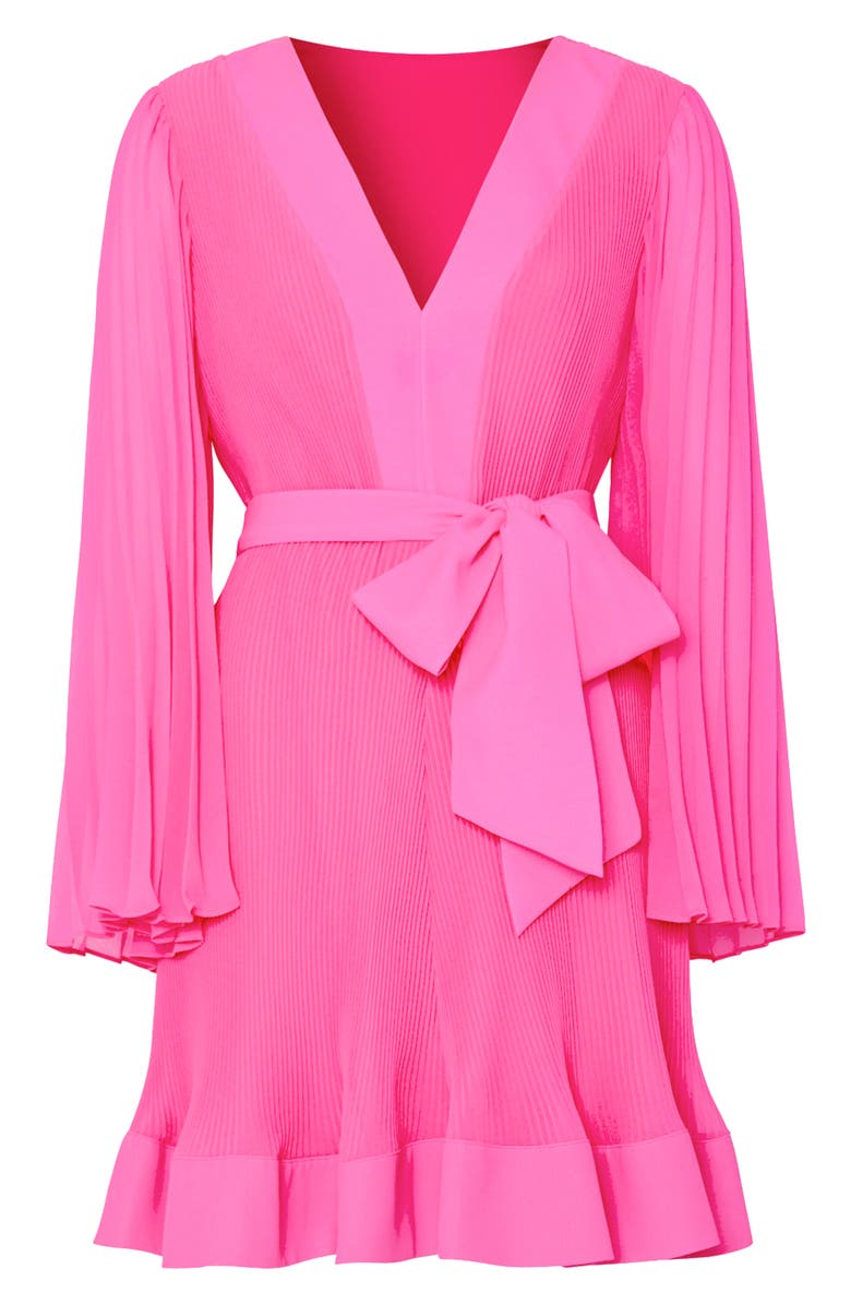 Milly Oakley Pleated Long Sleeve Tie Waist Dress, Alternate, color,