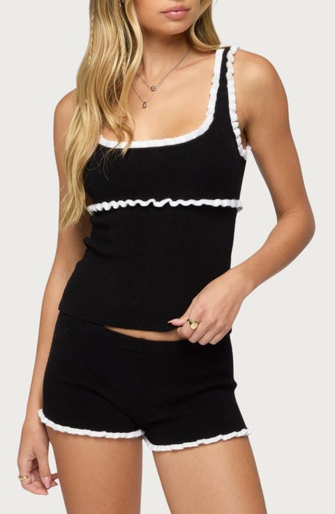 Saffra Contrast Ruffle Knit Top