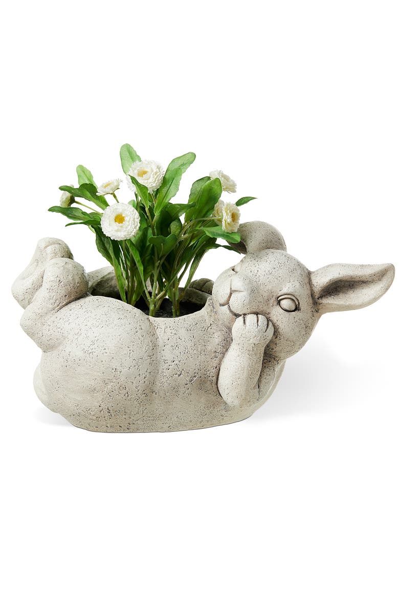 Glitzhome MGO Lying Bunny Rabbit Statue Planter Easter Decor, Alternate, color, White