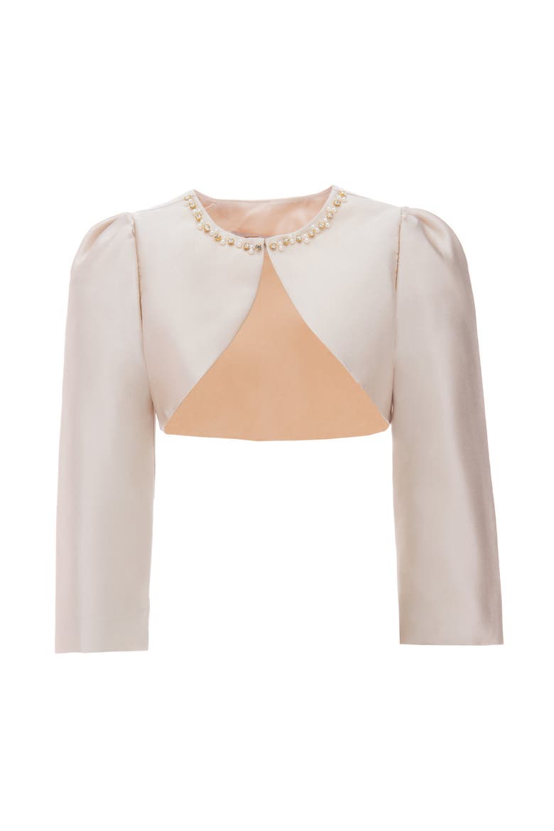 Cropped Satin Cardigan, Main, color, Champagne