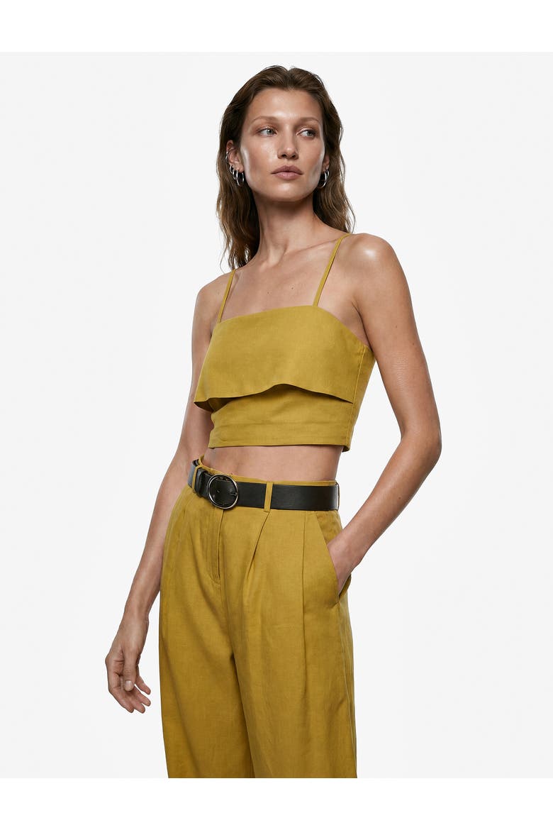 Linen Blend Square Neck Strappy Top With Overlay, Alternate, color, KHAKI