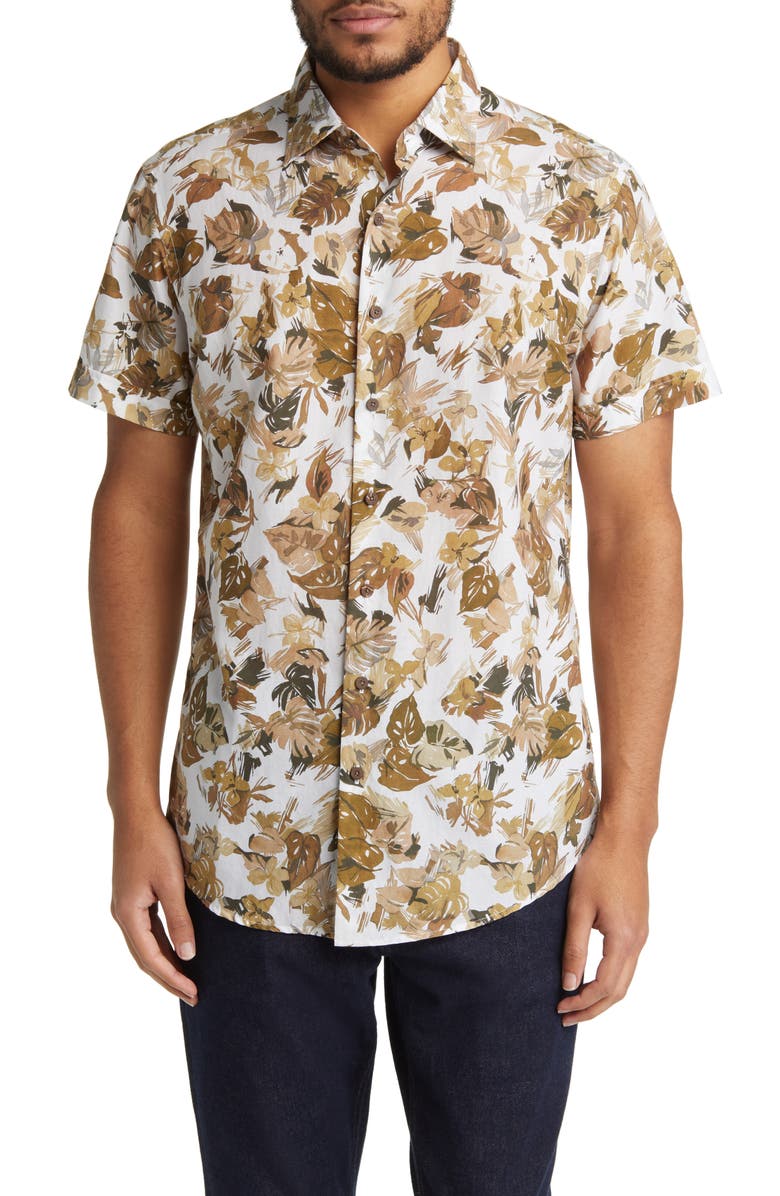 Rodd & Gunn Upper Charlton Floral Short Sleeve Button-Up Shirt, Main, color, Khaki