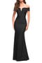 Ruched Off the Shoulder Gown with V Neckline
