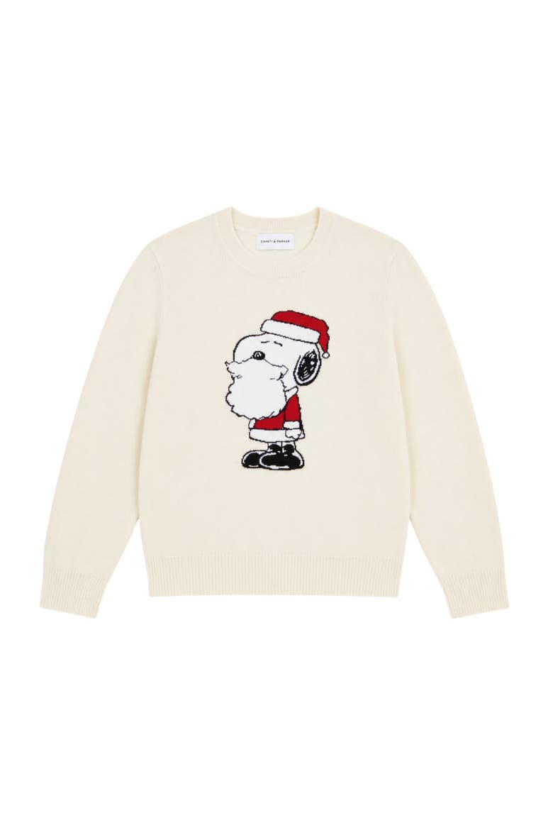 Wool-cashmere Snoopy Santa Sweater, Alternate, color, Cream