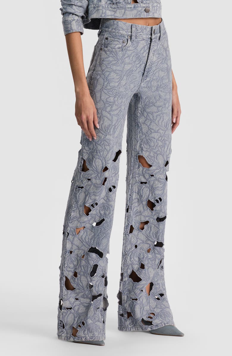 Alice + Olivia Chic High Waist Embroidered Eyelet Jeans, Alternate, color, Rockstar Blue