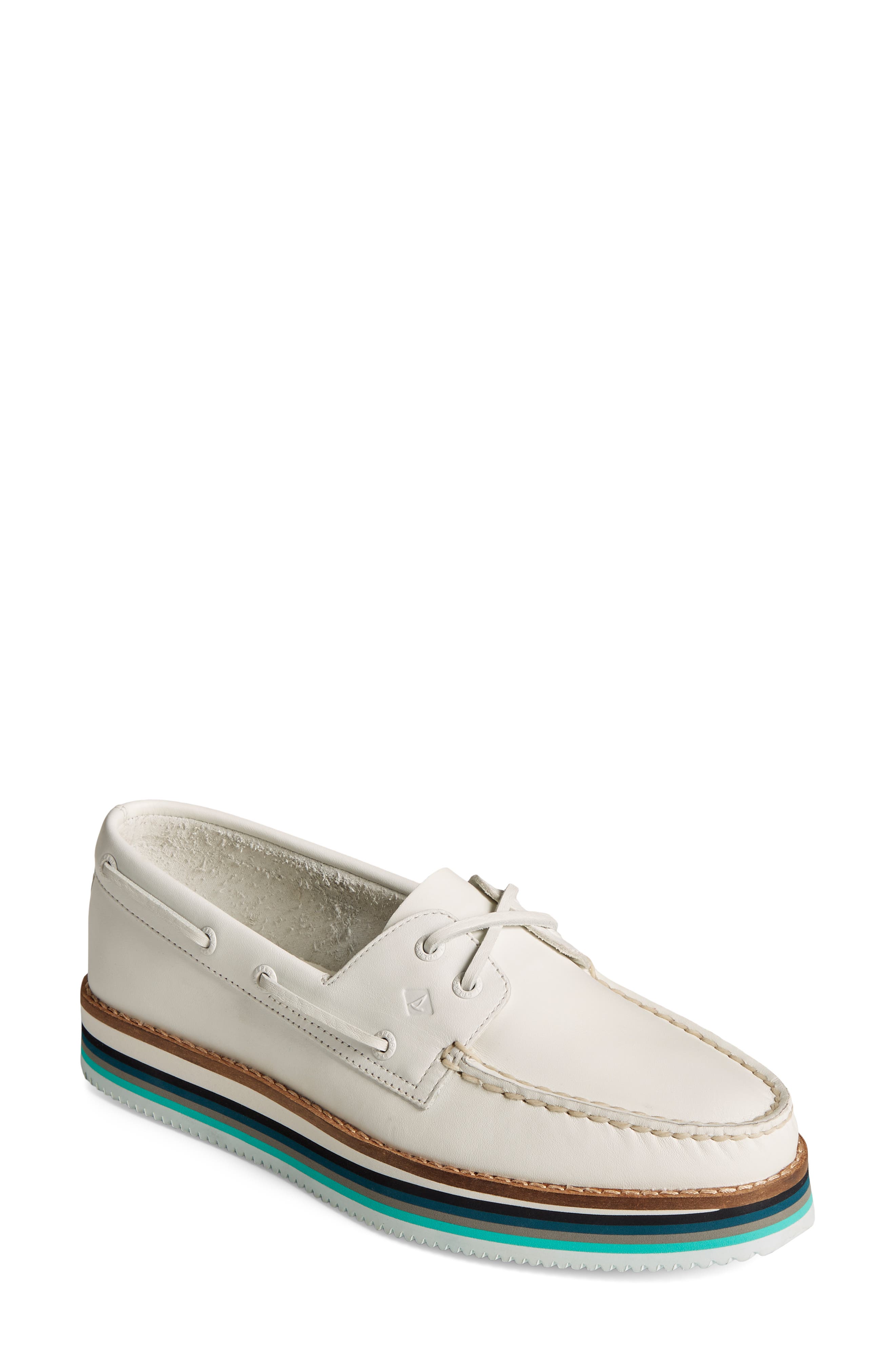 Platform Boat Shoe, Main, color, WHITE