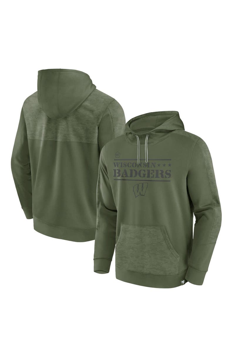 FANATICS Men's Fanatics Branded Olive Wisconsin Badgers OHT Military Appreciation Stencil Pullover Hoodie, Alternate, color, 