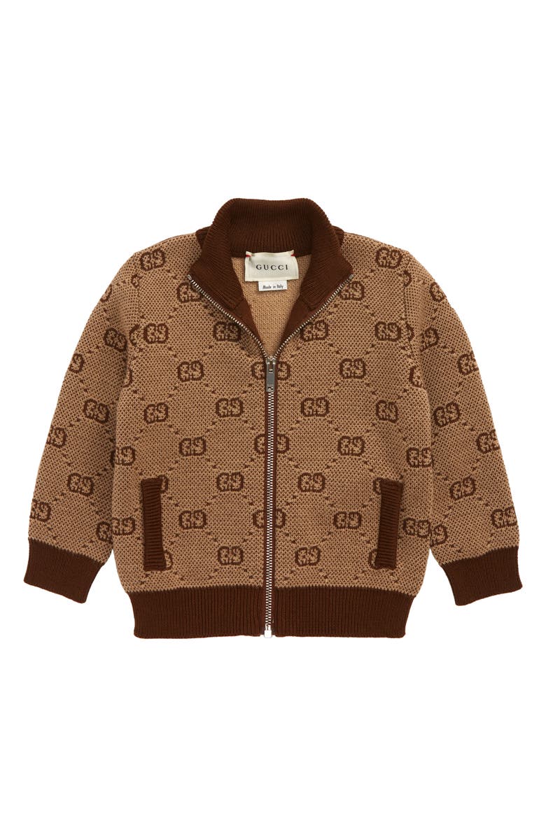 Gucci GG Logo Jacquard Zip Cardigan, Main, color,