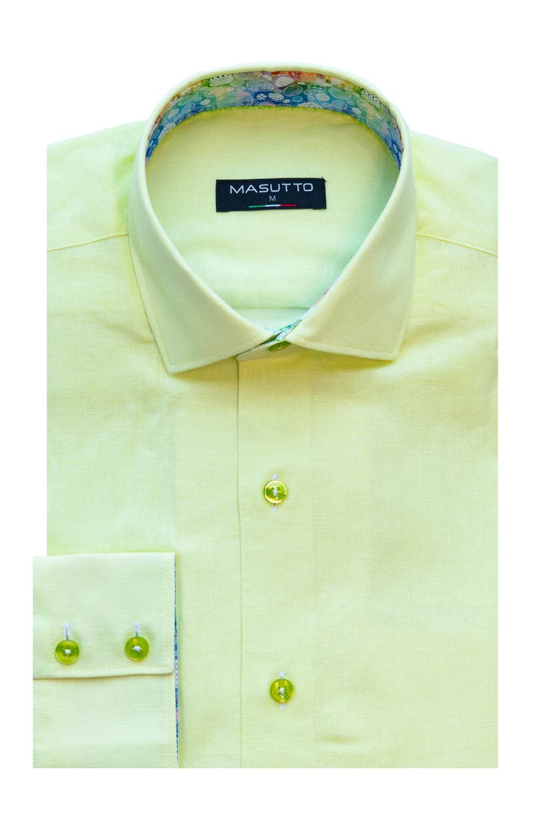 MASUTTO Lin Linen Button-Up Shirt, Main, color, Bright Neon Green