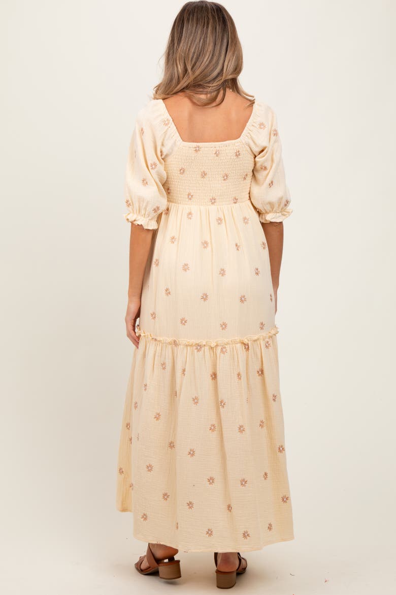 Floral Smocked Puff Sleeve Maxi Dress, Alternate, color, Cream