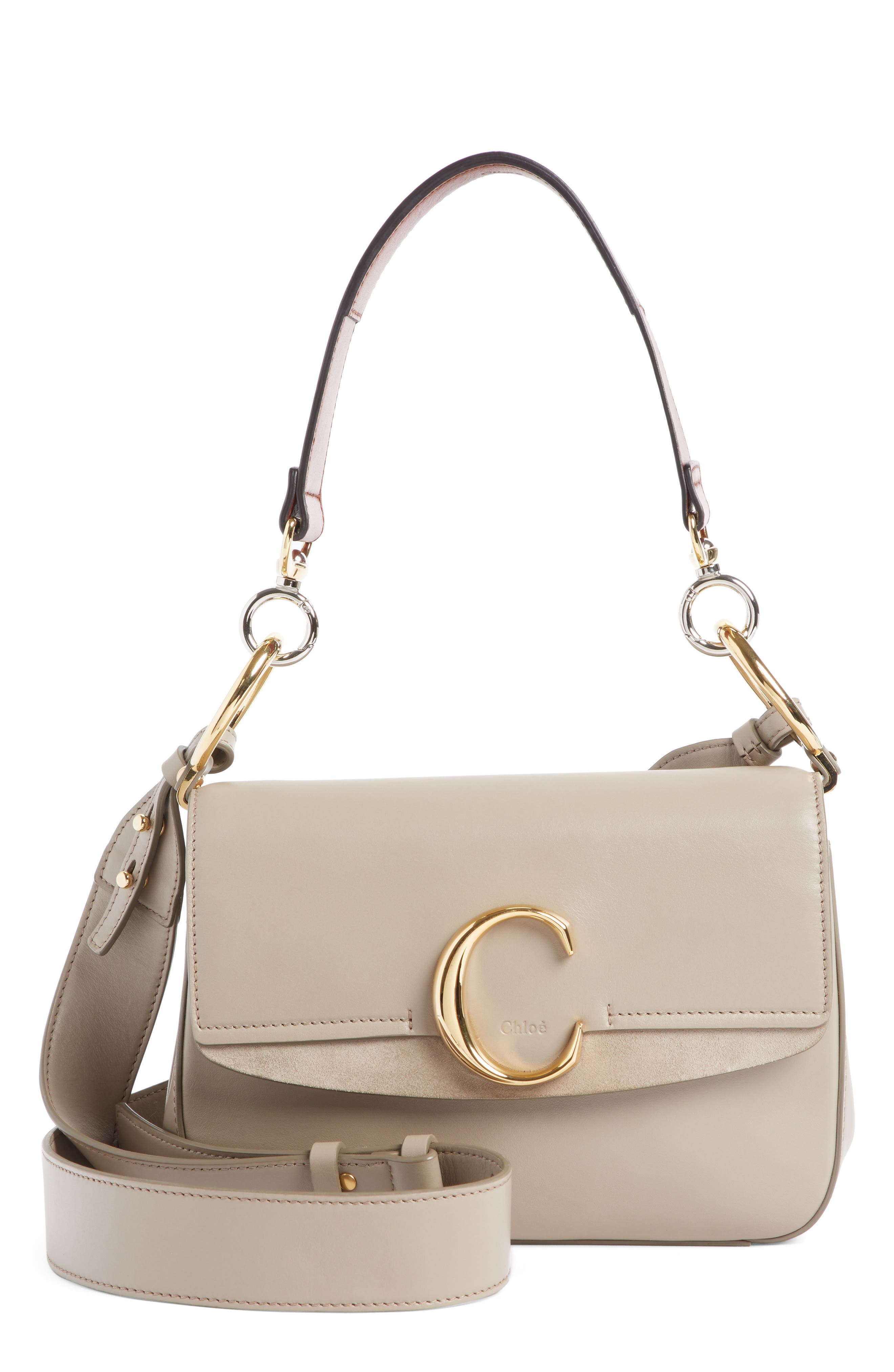 Leather Shoulder Bag, Main, color, MOTTY GREY