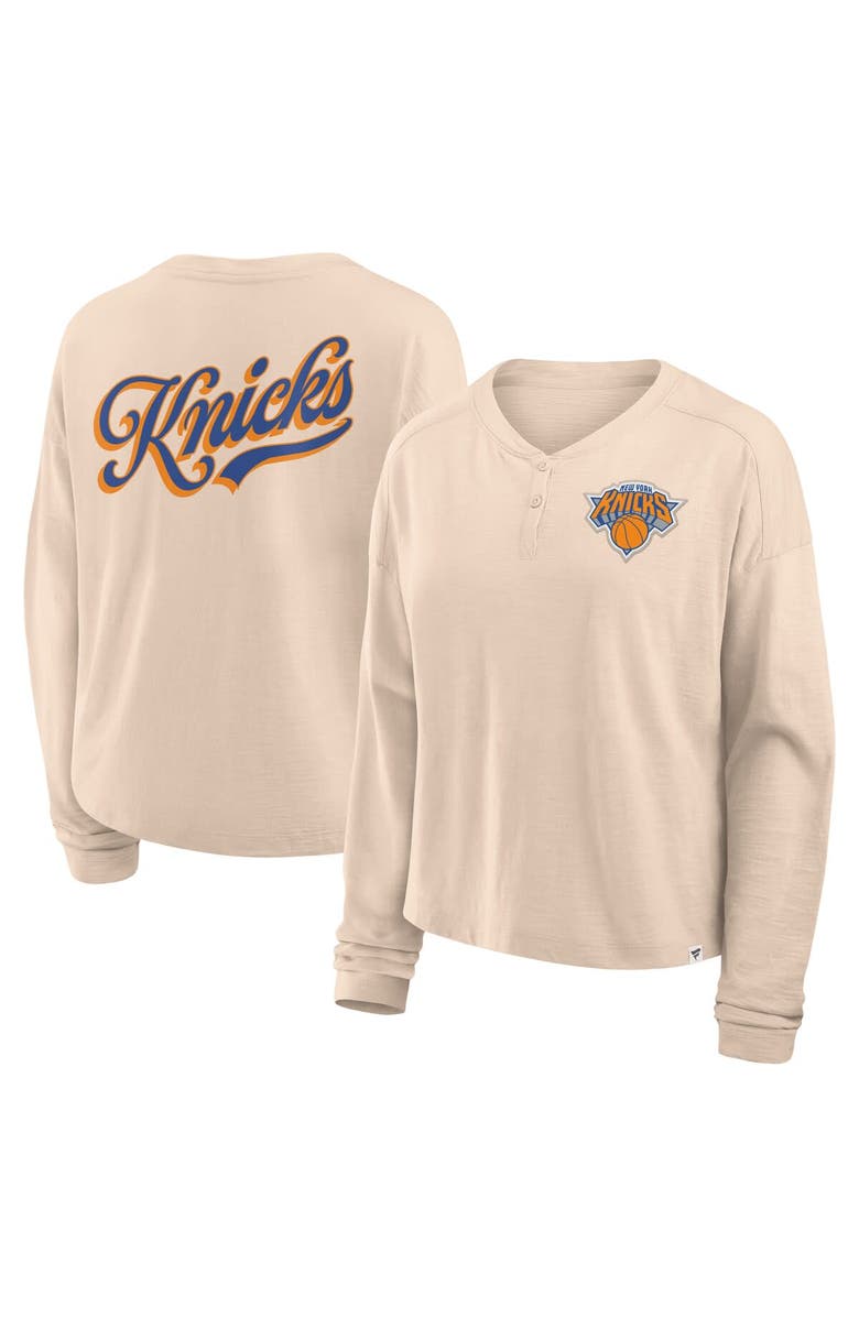 FANATICS Women's Fanatics Natural New York Knicks Boxed Out Drop Fashion Long Sleeve T-Shirt, Alternate, color, 