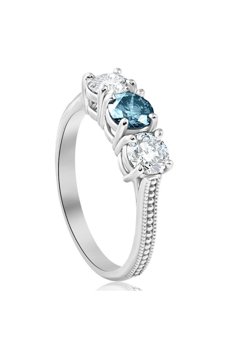 Bliss Diamond 1 1/2Ct Blue Diamond 3-Stone Accent Engagement Ring in Gold Lab Grown, Alternate, color,