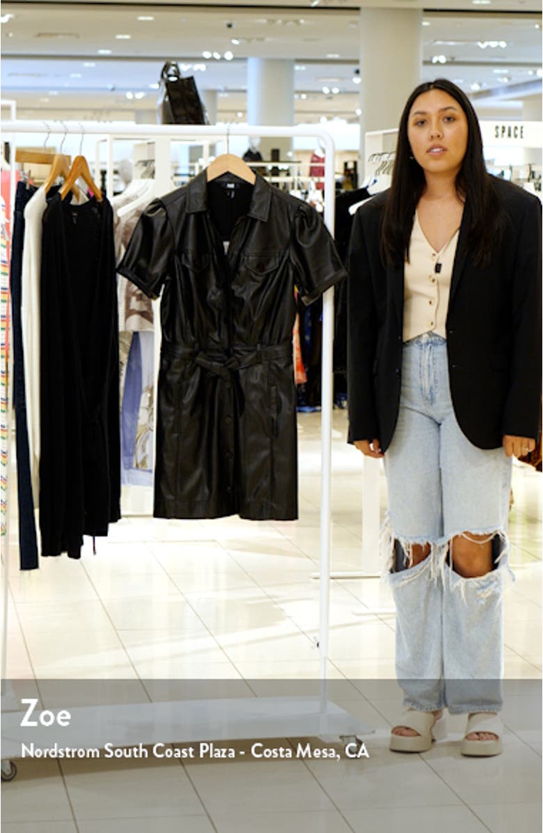 Amina Tie Waist Faux Leather Shirtdress, sales video thumbnail