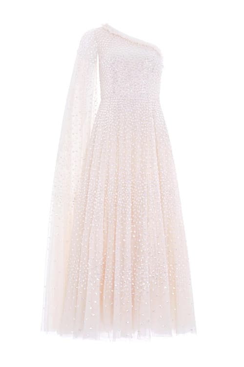 Needle & Thread Scatter Dot One-shoulder Ankle Gown In White