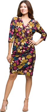 24seven Comfort Apparel Floral Print Faux Wrap Dress