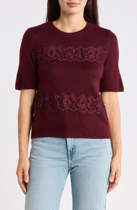 Lace Trim Short Sleeve Sweater