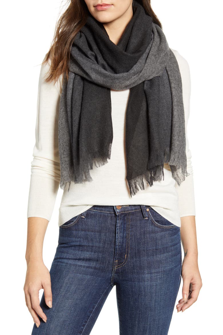 Dip Dye Cashmere Scarf, Main, color, BLACK COMBO