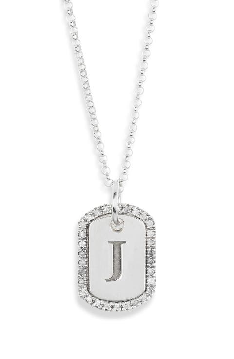 Diamond Initial Dog Tag Pendant Necklace