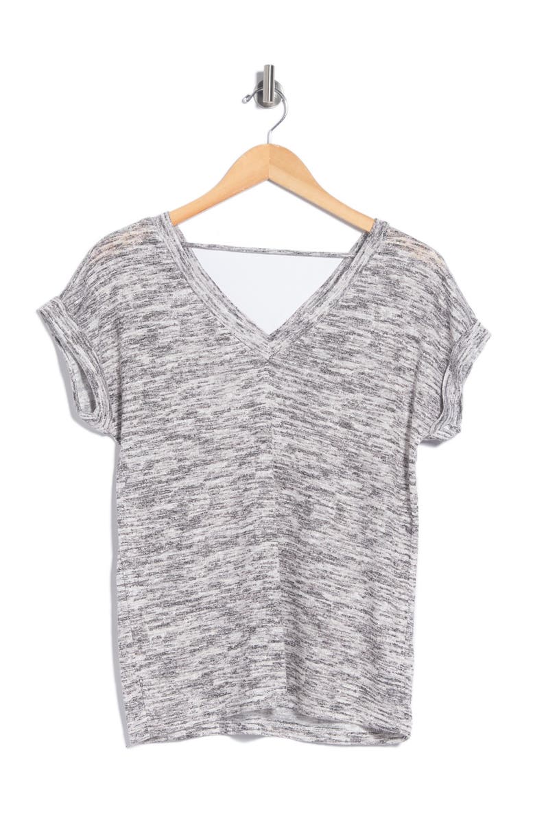 Bobeau Short Sleeve Double V-Neck Caty Top, Alternate, color, 