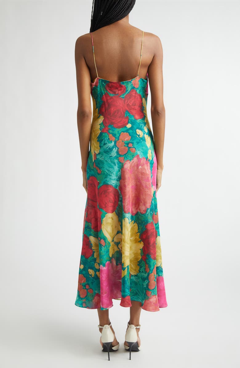 Balmain Rose Print Silk Crêpe de Chine Slipdress, Alternate, color, Ulj Green/ Multi