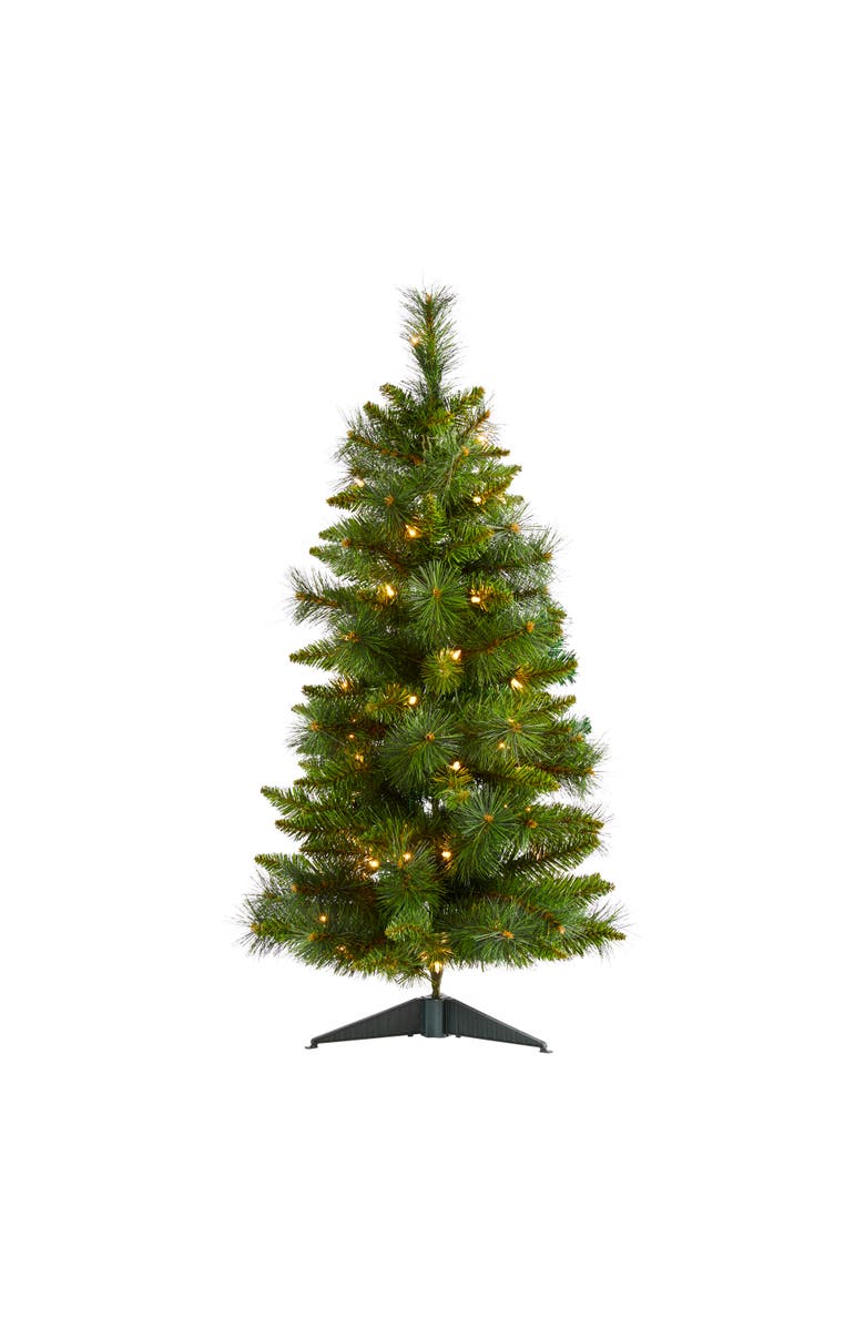 NEARLY NATURAL 3-ft New Haven Pine Artificial Christmas Tree with 50 Warm White LED Lights and 93 Bendable Branches, Main, color, Green