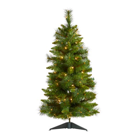3-ft New Haven Pine Artificial Christmas Tree with 50 Warm White LED Lights and 93 Bendable Branches