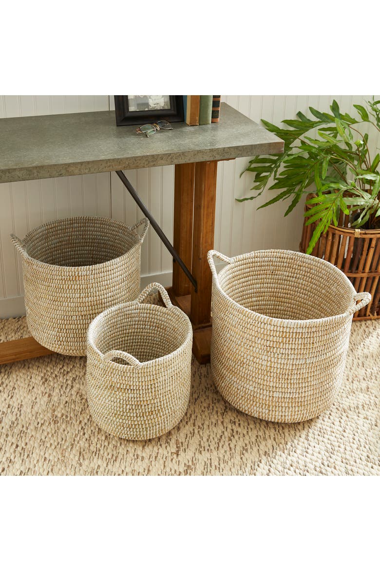 Rivergrass Round Baskets With Handles Set of 3, Alternate, color, White